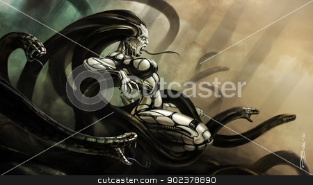 To use this stock image in your creative project, please select the size you need over to the right and click the "Add to Cart" button.
Your downloaded image will come with the Cutcaster watermark removed so don’t worry about the watermark you see on this page. Medusa - Photoshop Painting stock photo, Digital Painting of an evil looking Medusa, designed and created by Peter Bauer. The painting was made having the final piece as print in mind. Pixel dimensions 5669 × 3189. Document size 60cm x 34cm, resolution 240 dpi. by Peter Bauer