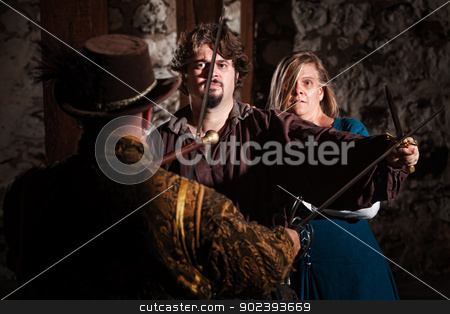 To use this stock image in your creative project, please select the size you need over to the right and click the "Add to Cart" button.
Your downloaded image will come with the Cutcaster watermark removed so don’t worry about the watermark you see on this page. Confident Hero and Scared Lady stock photo, Confident medieval man with scared woman by Scott Griessel