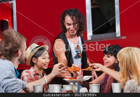To use this stock image in your creative project, please select the size you need over to the right and click the "Add to Cart" button.
Your downloaded image will come with the Cutcaster watermark removed so don’t worry about the watermark you see on this page. People Sharing Pizza stock photo, Happy group of people sharing slices of pizza by Scott Griessel
