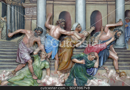 To use this stock image in your creative project, please select the size you need over to the right and click the "Add to Cart" button.
Your downloaded image will come with the Cutcaster watermark removed so don’t worry about the watermark you see on this page. Christ Driving the Traders from the Temple stock photo, Christ Driving the Traders from the Temple by Zvonimir Atletic
