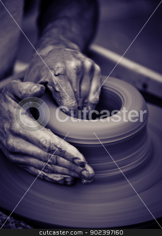 To use this stock image in your creative project, please select the size you need over to the right and click the "Add to Cart" button.
Your downloaded image will come with the Cutcaster watermark removed so don’t worry about the watermark you see on this page. Old man hands working on pottery wheel stock photo, Hands working on pottery wheel , close up retro style toned photo wit shallow DOF by GPimages