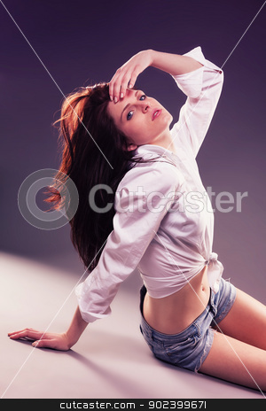 To use this stock image in your creative project, please select the size you need over to the right and click the "Add to Cart" button.
Your downloaded image will come with the Cutcaster watermark removed so don’t worry about the watermark you see on this page. beautiful woman sitting on the floor with purple lights stock photo, beautiful woman sitting on the floor with purple lights by Rob Stark