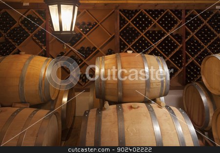 To use this stock image in your creative project, please select the size you need over to the right and click the "Add to Cart" button.
Your downloaded image will come with the Cutcaster watermark removed so don’t worry about the watermark you see on this page. Wine Barrels and Bottles in Cellar stock photo, Wine Barrels and Bottles in Dimly Lit Cellar. by Andy Dean