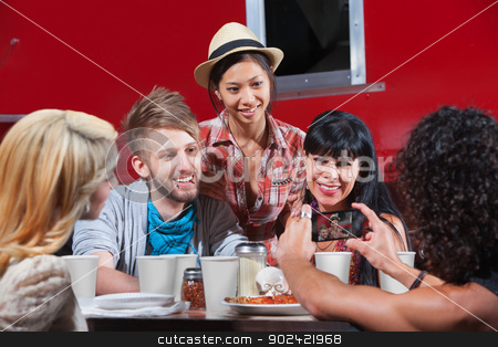 To use this stock image in your creative project, please select the size you need over to the right and click the "Add to Cart" button.
Your downloaded image will come with the Cutcaster watermark removed so don’t worry about the watermark you see on this page. Snapshots at Restaurant stock photo, Friends smiling for photos at restaurant by Scott Griessel
