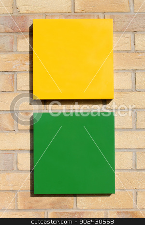 To use this stock image in your creative project, please select the size you need over to the right and click the "Add to Cart" button.
Your downloaded image will come with the Cutcaster watermark removed so don’t worry about the watermark you see on this page. Blank signs on brick wall stock photo, Black green and yellow signs on brick wall with copy space. by Martin Crowdy