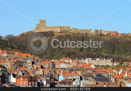 To use this stock image in your creative project, please select the size you need over to the right and click the "Add to Cart" button.
Your downloaded image will come with the Cutcaster watermark removed so don’t worry about the watermark you see on this page. Scarborough Castle and old town stock photo, Scenic view of Scarborough Castle and Old town, England. by Martin Crowdy