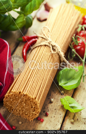To use this stock image in your creative project, please select the size you need over to the right and click the "Add to Cart" button.
Your downloaded image will come with the Cutcaster watermark removed so don’t worry about the watermark you see on this page. whole wheat spaghetti stock photo, whole wheat spaghetti with ingredients by klenova