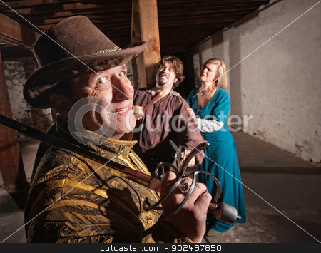 To use this stock image in your creative project, please select the size you need over to the right and click the "Add to Cart" button.
Your downloaded image will come with the Cutcaster watermark removed so don’t worry about the watermark you see on this page. Victorious Swordsman with Mace on Victim stock photo, Smiling swordsman with mace on throat of victim by Scott Griessel