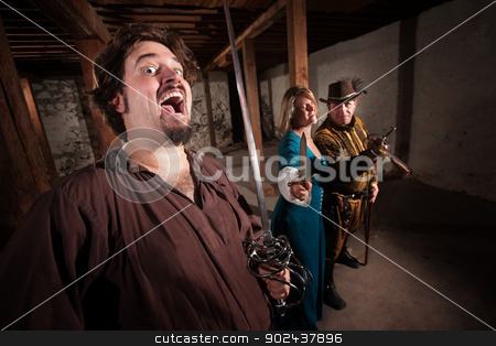 To use this stock image in your creative project, please select the size you need over to the right and click the "Add to Cart" button.
Your downloaded image will come with the Cutcaster watermark removed so don’t worry about the watermark you see on this page. Crazy Swashbucklers with Weapons stock photo, Crazy swashbuckler and group of friends with swords by Scott Griessel