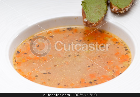 To use this stock image in your creative project, please select the size you need over to the right and click the "Add to Cart" button.
Your downloaded image will come with the Cutcaster watermark removed so don’t worry about the watermark you see on this page. Italian minestrone soup with pesto crostini on side stock photo, classic Italian minestrone " passato"soup with pesto crostini on side by Francesco Perre