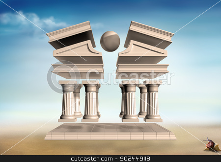 To use this stock image in your creative project, please select the size you need over to the right and click the "Add to Cart" button.
Your downloaded image will come with the Cutcaster watermark removed so don’t worry about the watermark you see on this page. Surreal Greek Temple stock photo, Original illustration of a deconstructed Greek Temple in a barren landscape by Paul Fleet
