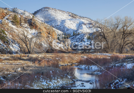 To use this stock image in your creative project, please select the size you need over to the right and click the "Add to Cart" button.
Your downloaded image will come with the Cutcaster watermark removed so don’t worry about the watermark you see on this page. winter in mountain valley stock photo, winter in mountain valley in COlorado Rocky Mountains, with burned forest on slopes and North Fork of Cache la Poudre River by Marek Uliasz