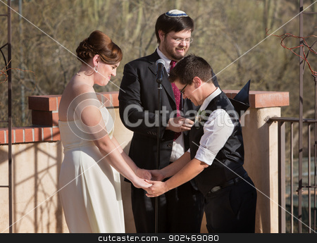 To use this stock image in your creative project, please select the size you need over to the right and click the "Add to Cart" button.
Your downloaded image will come with the Cutcaster watermark removed so don’t worry about the watermark you see on this page. Lesbian Marriage Ceremony stock photo, Homosexual couple holding hands with rabbi officiating by Scott Griessel