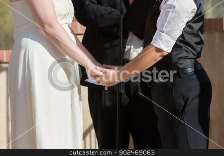 To use this stock image in your creative project, please select the size you need over to the right and click the "Add to Cart" button.
Your downloaded image will come with the Cutcaster watermark removed so don’t worry about the watermark you see on this page. Women Holding Hands in Wedding Ceremony stock photo, Women holding hands in wedding ceremony outdoors by Scott Griessel