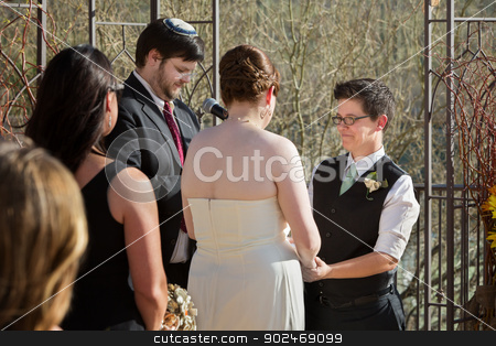 To use this stock image in your creative project, please select the size you need over to the right and click the "Add to Cart" button.
Your downloaded image will come with the Cutcaster watermark removed so don’t worry about the watermark you see on this page. Smilng Woman in Wedding stock photo, Smiling woman with glasses holding hands with bride by Scott Griessel