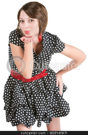 To use this stock image in your creative project, please select the size you need over to the right and click the "Add to Cart" button.
Your downloaded image will come with the Cutcaster watermark removed so don’t worry about the watermark you see on this page. Cute Woman Blowing Kisses stock photo, Cute young lady in polka dots blowing kisses by Scott Griessel