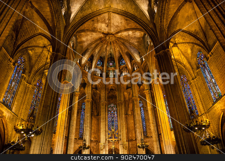 To use this stock image in your creative project, please select the size you need over to the right and click the "Add to Cart" button.
Your downloaded image will come with the Cutcaster watermark removed so don’t worry about the watermark you see on this page. Stained Glass Windows Altar Stone Columns Gothic Catholic Barcel stock photo, BARCELONA, SPAIN--OCTOBER 19, 2012 Stained Glass Windows Stone Columns Arches Altar Cross Gothic Catholic Barcelona Cathedral Basilica in Catalonia, Barcelona, Spain on October 19, 2012. Cathedral built in 1298. by William Perry