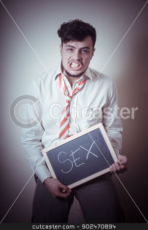 To use this stock image in your creative project, please select the size you need over to the right and click the "Add to Cart" button.
Your downloaded image will come with the Cutcaster watermark removed so don’t worry about the watermark you see on this page. businessman with a blank blackboard write sex stock photo, businessman with a blank blackboard write sex on gray background by Eugenio Marongiu