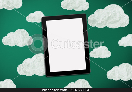 To use this stock image in your creative project, please select the size you need over to the right and click the "Add to Cart" button.
Your downloaded image will come with the Cutcaster watermark removed so don’t worry about the watermark you see on this page. tablet on chalk board with clouds stock photo, tablet on green chalk board with clouds by matteo bragaglio