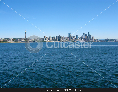 To use this stock image in your creative project, please select the size you need over to the right and click the "Add to Cart" button.
Your downloaded image will come with the Cutcaster watermark removed so don’t worry about the watermark you see on this page. Seattle skyline stock photo, view of the seattle skyline with water, space needle, skyscrapers, pacific northwest by Andreas Altenburger