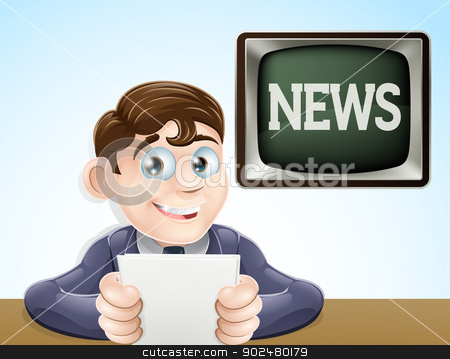 To use this stock image in your creative project, please select the size you need over to the right and click the "Add to Cart" button.
Your downloaded image will come with the Cutcaster watermark removed so don’t worry about the watermark you see on this page. News reporter stock vector clipart, An illustration of a studio television news reporter holding paper at desk
by Christos Georghiou