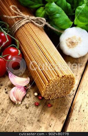 To use this stock image in your creative project, please select the size you need over to the right and click the "Add to Cart" button.
Your downloaded image will come with the Cutcaster watermark removed so don’t worry about the watermark you see on this page. whole wheat spaghetti stock photo, whole wheat spaghetti with ingredients by klenova