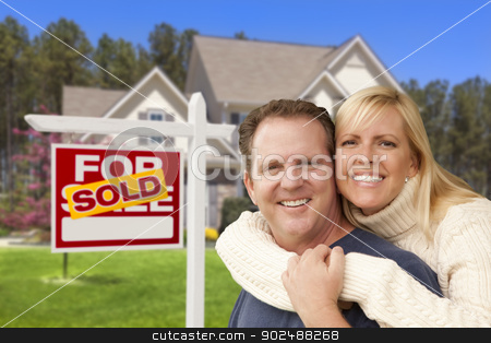 To use this stock image in your creative project, please select the size you need over to the right and click the "Add to Cart" button.
Your downloaded image will come with the Cutcaster watermark removed so don’t worry about the watermark you see on this page. Couple in Front of Sold Real Estate Sign and House stock photo, Happy Couple Hugging in Front of Sold Real Estate Sign and House. by Andy Dean
