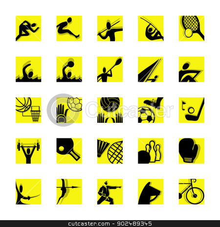 To use this stock image in your creative project, please select the size you need over to the right and click the "Add to Cart" button.
Your downloaded image will come with the Cutcaster watermark removed so don’t worry about the watermark you see on this page. sport icon set black and yellow stock vector clipart, sport icon set illustrated pictograms black and yellow by shufu