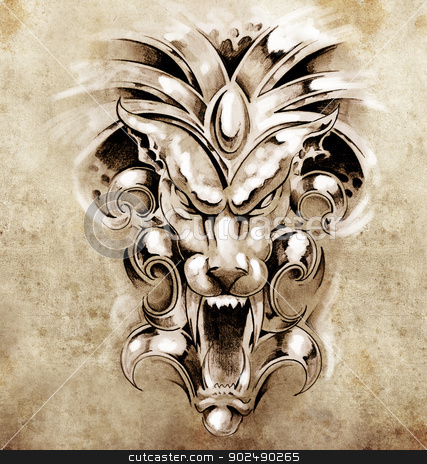 To use this stock image in your creative project, please select the size you need over to the right and click the "Add to Cart" button.
Your downloaded image will come with the Cutcaster watermark removed so don’t worry about the watermark you see on this page. Sketch of tattoo art, gargoyle devil mask stock photo, Sketch of tattoo art, gargoyle devil mask by Fernando Cortes