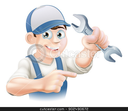 To use this stock image in your creative project, please select the size you need over to the right and click the "Add to Cart" button.
Your downloaded image will come with the Cutcaster watermark removed so don’t worry about the watermark you see on this page. Plumber or mechanic pointing stock vector clipart, A plumber, mechanic or engineer in overalls pointing and holding a spanner or wrench
by Christos Georghiou