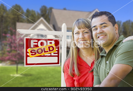 To use this stock image in your creative project, please select the size you need over to the right and click the "Add to Cart" button.
Your downloaded image will come with the Cutcaster watermark removed so don’t worry about the watermark you see on this page. Couple in Front of Sold Real Estate Sign and House stock photo, Happy Mixed Race Couple in Front of Sold Home For Sale Real Estate Sign and House. by Andy Dean