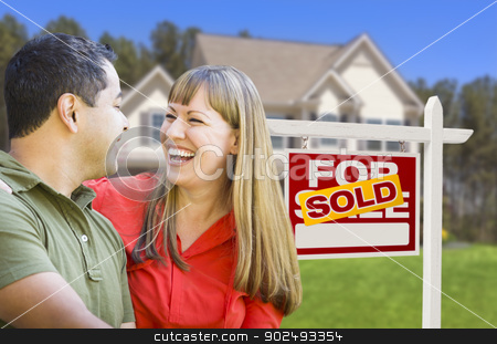 To use this stock image in your creative project, please select the size you need over to the right and click the "Add to Cart" button.
Your downloaded image will come with the Cutcaster watermark removed so don’t worry about the watermark you see on this page. Couple in Front of Sold Real Estate Sign and House stock photo, Happy Mixed Race Couple in Front of Sold Home For Sale Real Estate Sign and House. by Andy Dean