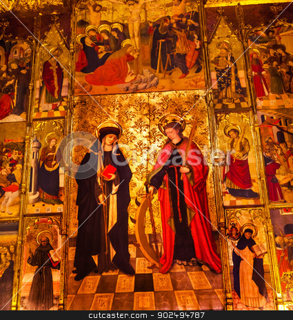 To use this stock image in your creative project, please select the size you need over to the right and click the "Add to Cart" button.
Your downloaded image will come with the Cutcaster watermark removed so don’t worry about the watermark you see on this page. Mary Painted Choir Stall Catholic Basilica Barcelona Cathedral C stock photo, Painted Choir Stall Mary Catholic Basilica Barcelona Cathedral in Catalonia, Barcelona, Spain. Cathedral built in 1298. by William Perry