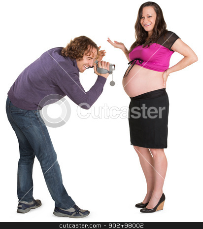 To use this stock image in your creative project, please select the size you need over to the right and click the "Add to Cart" button.
Your downloaded image will come with the Cutcaster watermark removed so don’t worry about the watermark you see on this page. Father with Camcorder and Pregnant Woman stock photo, Father holding camcorder in front of pregnant wife by Scott Griessel