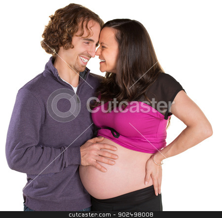 To use this stock image in your creative project, please select the size you need over to the right and click the "Add to Cart" button.
Your downloaded image will come with the Cutcaster watermark removed so don’t worry about the watermark you see on this page. Expecting Man and Woman Laughing stock photo, Happy expecting couple touching noses on isolated background by Scott Griessel