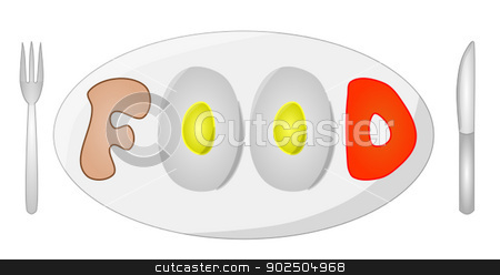 To use this stock image in your creative project, please select the size you need over to the right and click the "Add to Cart" button.
Your downloaded image will come with the Cutcaster watermark removed so don’t worry about the watermark you see on this page. Vector of Food Sign stock vector clipart, A vector illustration of a food sign on a plate with a knife and fork on either side. The food sign consists of bread and eggs. by Edd