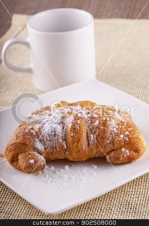 To use this stock image in your creative project, please select the size you need over to the right and click the "Add to Cart" button.
Your downloaded image will come with the Cutcaster watermark removed so don’t worry about the watermark you see on this page. Croissant stock photo, Full view of croissant with white cup on the back by Fabio Alcini