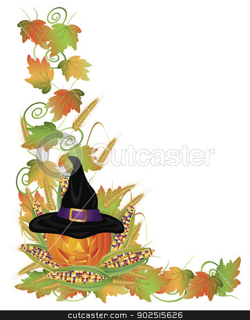 To use this stock image in your creative project, please select the size you need over to the right and click the "Add to Cart" button.
Your downloaded image will come with the Cutcaster watermark removed so don’t worry about the watermark you see on this page. Halloween Pumpkin Jack-O-Lantern and Vines Border Illustration stock vector clipart, Happy Halloween Carved Pumpkin Jack-O-Lantern Scarecrow with Leaves and Twine Border Illustration by Jit Lim