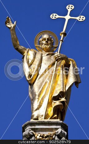 To use this stock image in your creative project, please select the size you need over to the right and click the "Add to Cart" button.
Your downloaded image will come with the Cutcaster watermark removed so don’t worry about the watermark you see on this page. Saint Paul Statue at St. Pauls Cathedral in London stock photo, The beautiful Saint Paul statue situated outside Saint Paul's Cathedral in London. by Chris Dorney