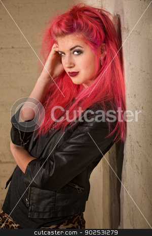 To use this stock image in your creative project, please select the size you need over to the right and click the "Add to Cart" button.
Your downloaded image will come with the Cutcaster watermark removed so don’t worry about the watermark you see on this page. Smiling Punk Girl stock photo, Cute retro punk girl with pink hair leaning against wall by Scott Griessel