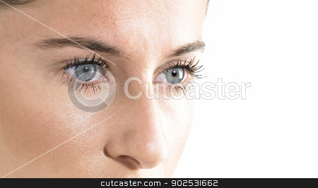 To use this stock image in your creative project, please select the size you need over to the right and click the "Add to Cart" button.
Your downloaded image will come with the Cutcaster watermark removed so don’t worry about the watermark you see on this page. Beauty face close up stock photo, Woman Blue Eyes close up Looking down with white Background by ABBPhoto