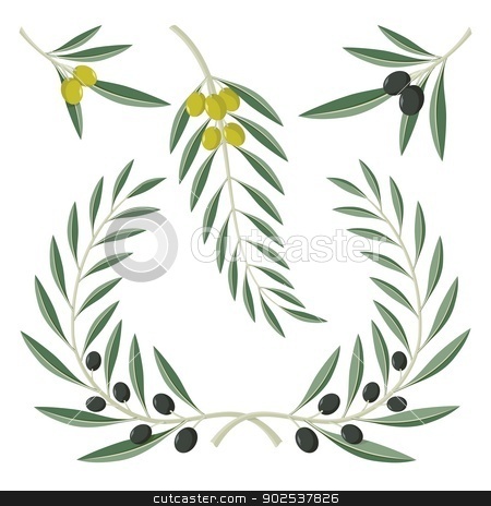 To use this stock image in your creative project, please select the size you need over to the right and click the "Add to Cart" button.
Your downloaded image will come with the Cutcaster watermark removed so don’t worry about the watermark you see on this page. Olive branches stock vector clipart, Various olive branches and wreath isolated on white background. by fractal.gr