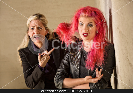 To use this stock image in your creative project, please select the size you need over to the right and click the "Add to Cart" button.
Your downloaded image will come with the Cutcaster watermark removed so don’t worry about the watermark you see on this page. Upset Mother with Teen Hairdo stock photo, Upset mother holding teenage girls pink hair by Scott Griessel