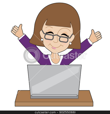 To use this stock image in your creative project, please select the size you need over to the right and click the "Add to Cart" button.
Your downloaded image will come with the Cutcaster watermark removed so don’t worry about the watermark you see on this page. Business Lady Laptop stock vector clipart, A young business woman is happy about something on her laptop - by Maria Bell
