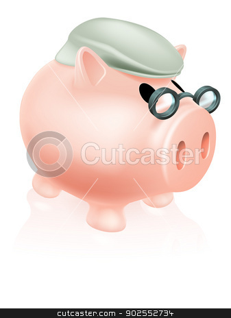 To use this stock image in your creative project, please select the size you need over to the right and click the "Add to Cart" button.
Your downloaded image will come with the Cutcaster watermark removed so don’t worry about the watermark you see on this page. Pension pig money box stock vector clipart, Pension pig money box concept of a a savings piggy bank money box dressed in senior's hat and specs. by Christos Georghiou