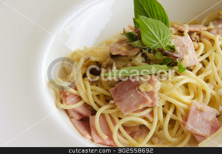 To use this stock image in your creative project, please select the size you need over to the right and click the "Add to Cart" button.
Your downloaded image will come with the Cutcaster watermark removed so don’t worry about the watermark you see on this page. spaghetti. stock photo, A spaghetti, ham and cheese in a white dish. by aoo3771