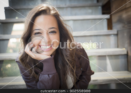 To use this stock image in your creative project, please select the size you need over to the right and click the "Add to Cart" button.
Your downloaded image will come with the Cutcaster watermark removed so don’t worry about the watermark you see on this page. Mixed Race Young Adult Woman Portrait on Staircase stock photo, Portrait of a Pretty Mixed Race Young Adult Woman Sitting on a Staircase Wearing Leather Boots and Jacket. by Andy Dean