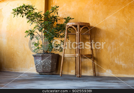 To use this stock image in your creative project, please select the size you need over to the right and click the "Add to Cart" button.
Your downloaded image will come with the Cutcaster watermark removed so don’t worry about the watermark you see on this page. Simple interior design scene stock photo, Simple interior design scene with rattan chair and small tree on yellow wall by nalinratphi