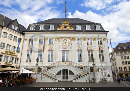To use this stock image in your creative project, please select the size you need over to the right and click the "Add to Cart" button.
Your downloaded image will come with the Cutcaster watermark removed so don’t worry about the watermark you see on this page. Historic Town Hall of Bonn in Germany stock photo, The historic Town Hall (Rathaus) of Bonn in Germany. View from the Market Square. by Chris Dorney
