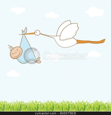 To use this stock image in your creative project, please select the size you need over to the right and click the "Add to Cart" button.
Your downloaded image will come with the Cutcaster watermark removed so don’t worry about the watermark you see on this page. Baby arrival card with stork that brings a cute boy stock photo, Baby arrival card with stork that brings a cute boy by Maria Cherevan